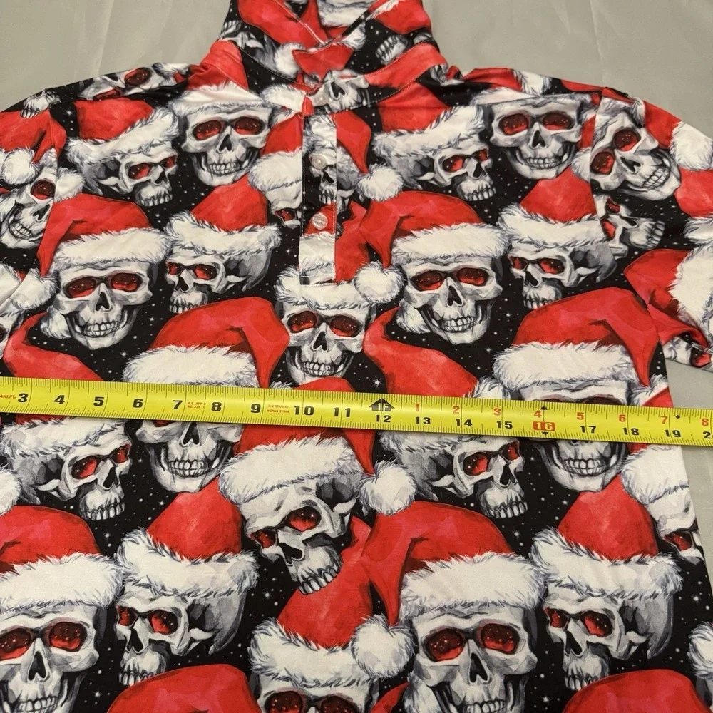 Festive Holiday Polo Shirt With‎ Skulls Wearing Santa Hats